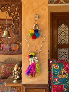 Colorful hasma hand Pom Pom Wall Hanging